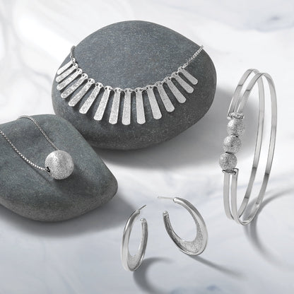 Sterling Silver Ss Radiant Essence Pol/Textured Bars W/ 2In Ext. Necklace