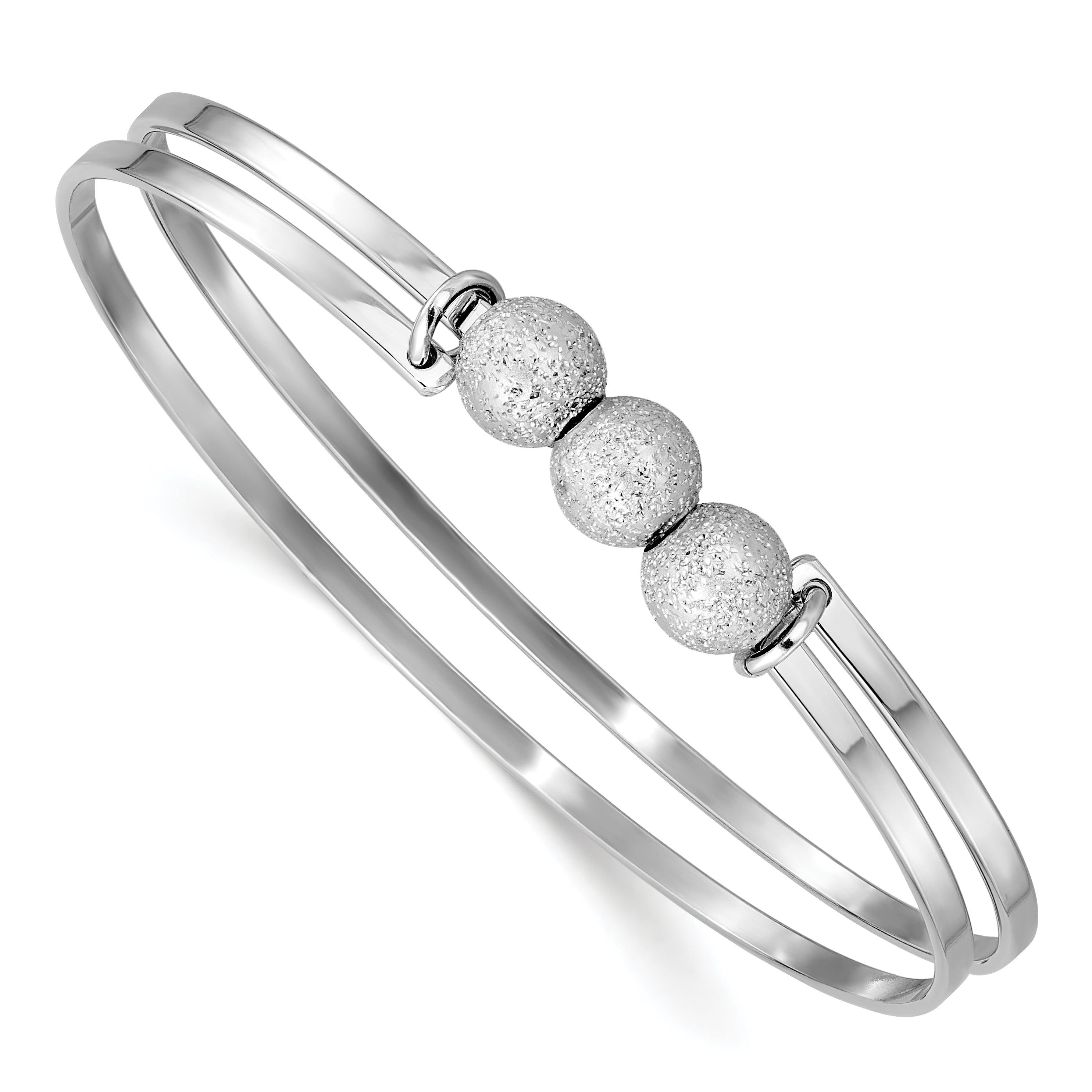 Sterling Silver Ss Radiant Essence Polish/Textured Beads Flexible Bangle