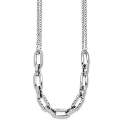 Sterling Silver Ss Rh Plated 2 Strand Fancy Link W/ 2In Ext Necklace