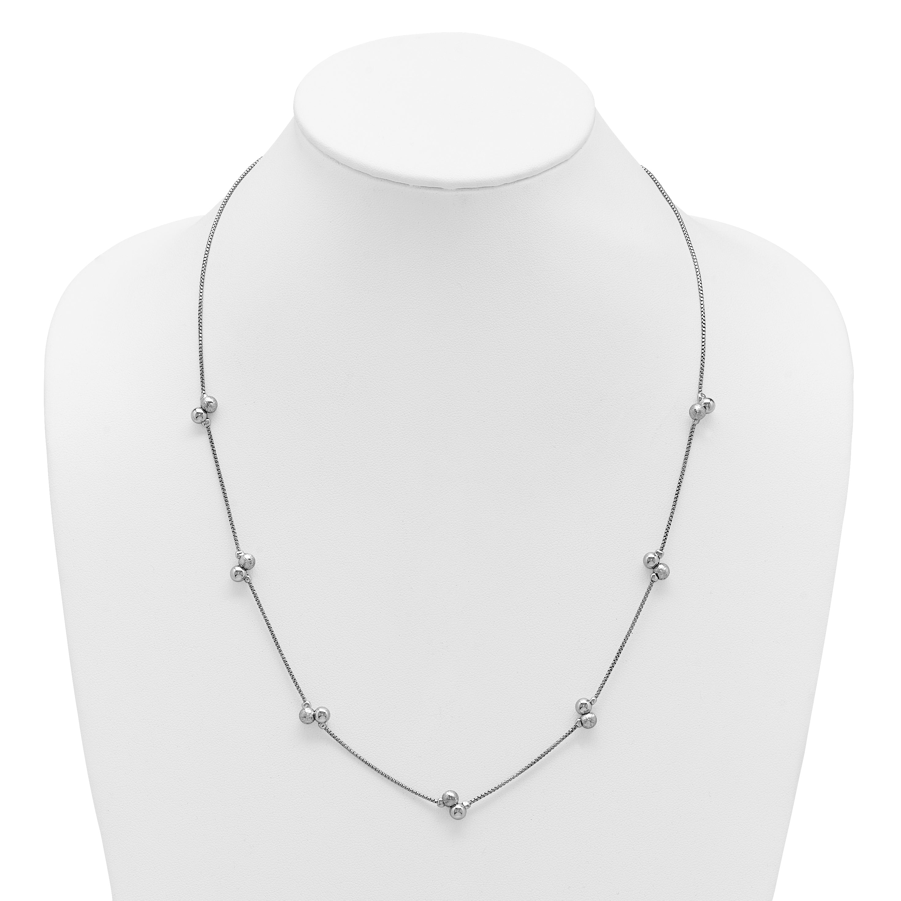 Sterling Silver Ss Rhodium Plated Polished Brushed And Beaded Necklace
