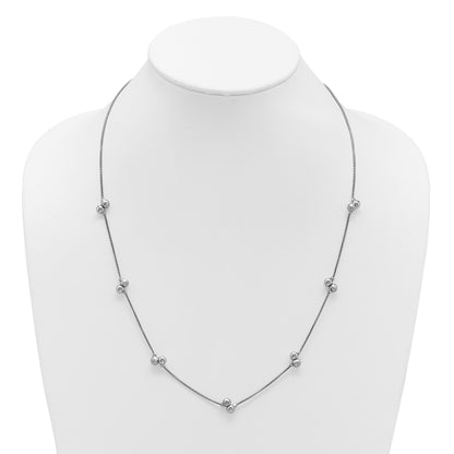 Sterling Silver Ss Rhodium Plated Polished Brushed And Beaded Necklace