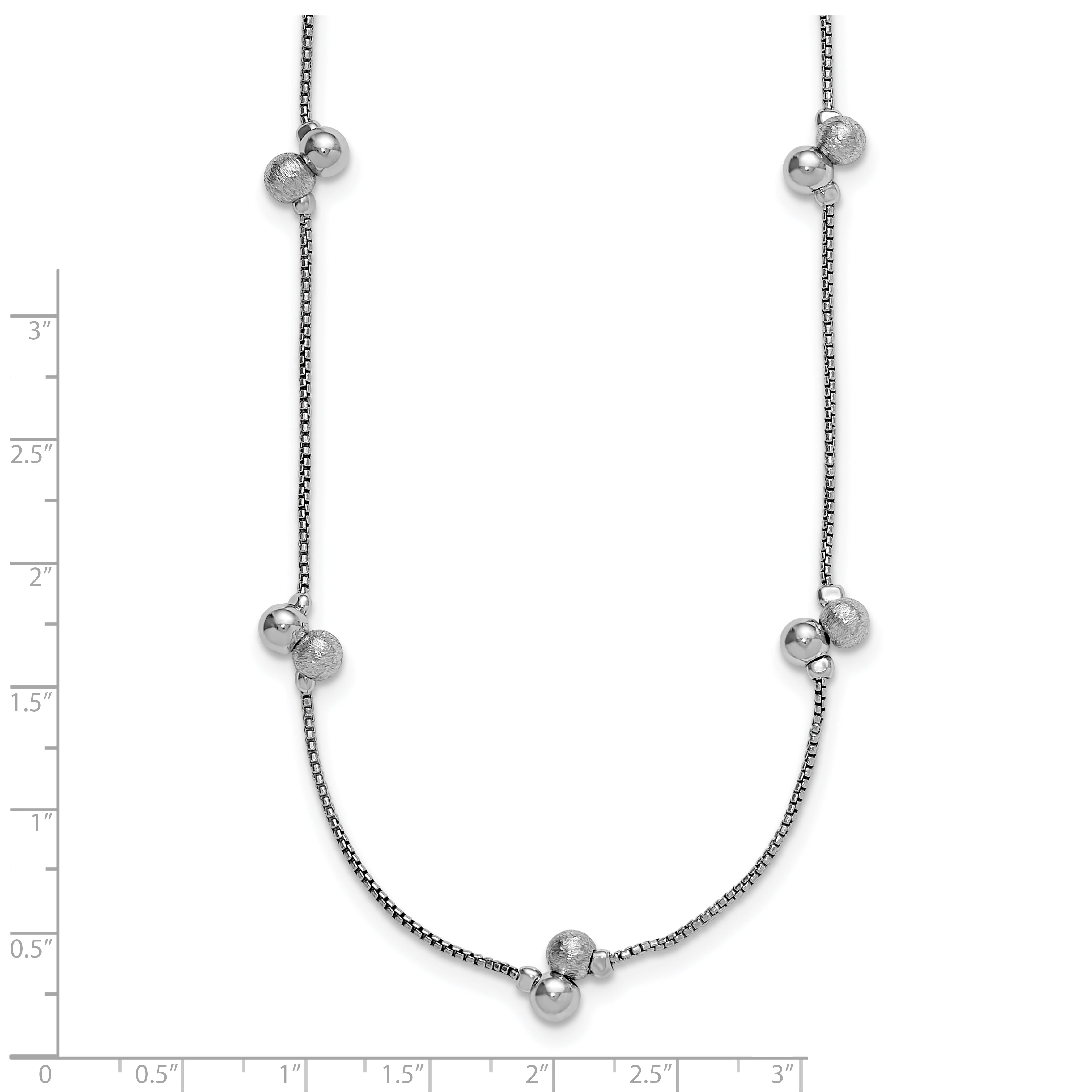 Sterling Silver Ss Rhodium Plated Polished Brushed And Beaded Necklace
