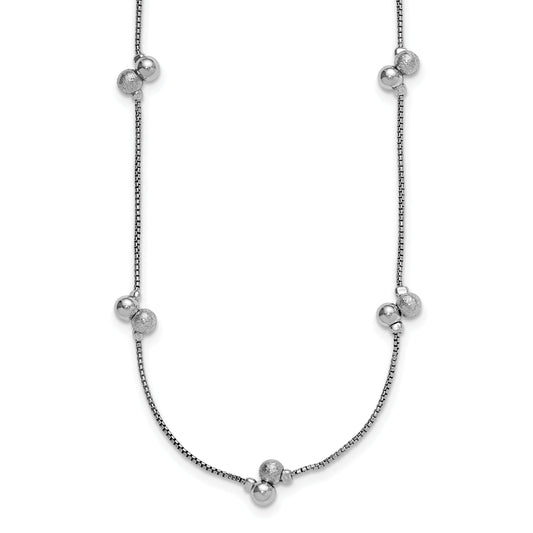Sterling Silver Ss Rhodium Plated Polished Brushed And Beaded Necklace