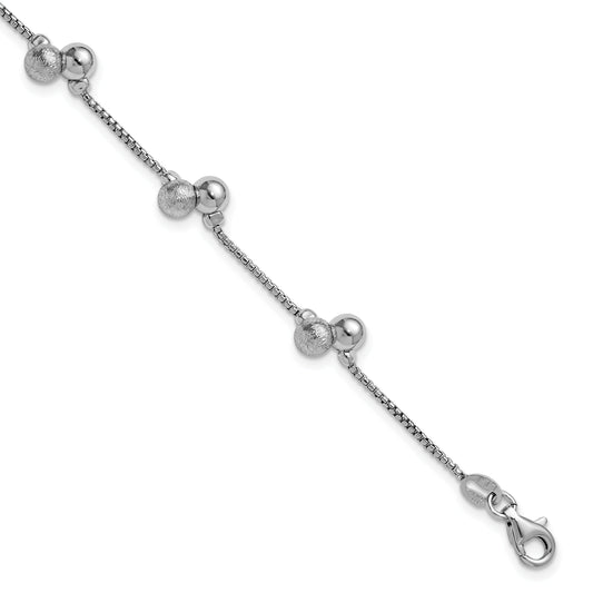 Sterling Silver Ss Rh Plated Brushed And Beaded 1In Ext Bracelet