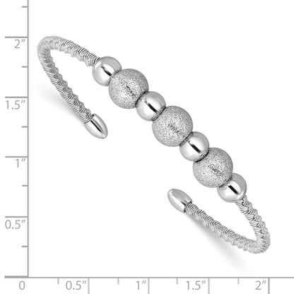 Sterling Silver Ss Radiant Essence Rh Pltd Twisted And Beaded Cuff Bangle
