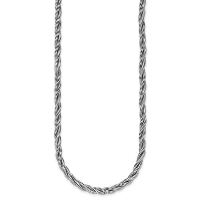 Sterling Silver Rh Plated Polished And Twisted Necklace