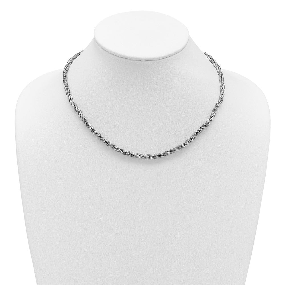 Sterling Silver Rh Plated Polished And Twisted Necklace