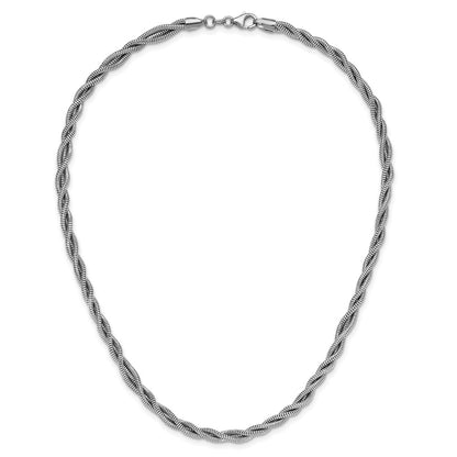 Sterling Silver Rh Plated Polished And Twisted Necklace