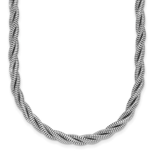Sterling Silver Rh Plated Polished And Twisted Necklace