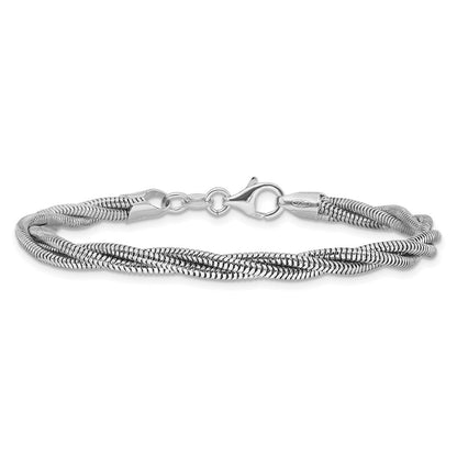 Sterling Silver Rh Plated Polished And Twisted Bracelet