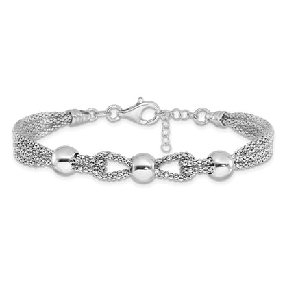 7.5 Inch Sterling Silver Polished 4 Strand Beaded W/1In Ext. Bracelet