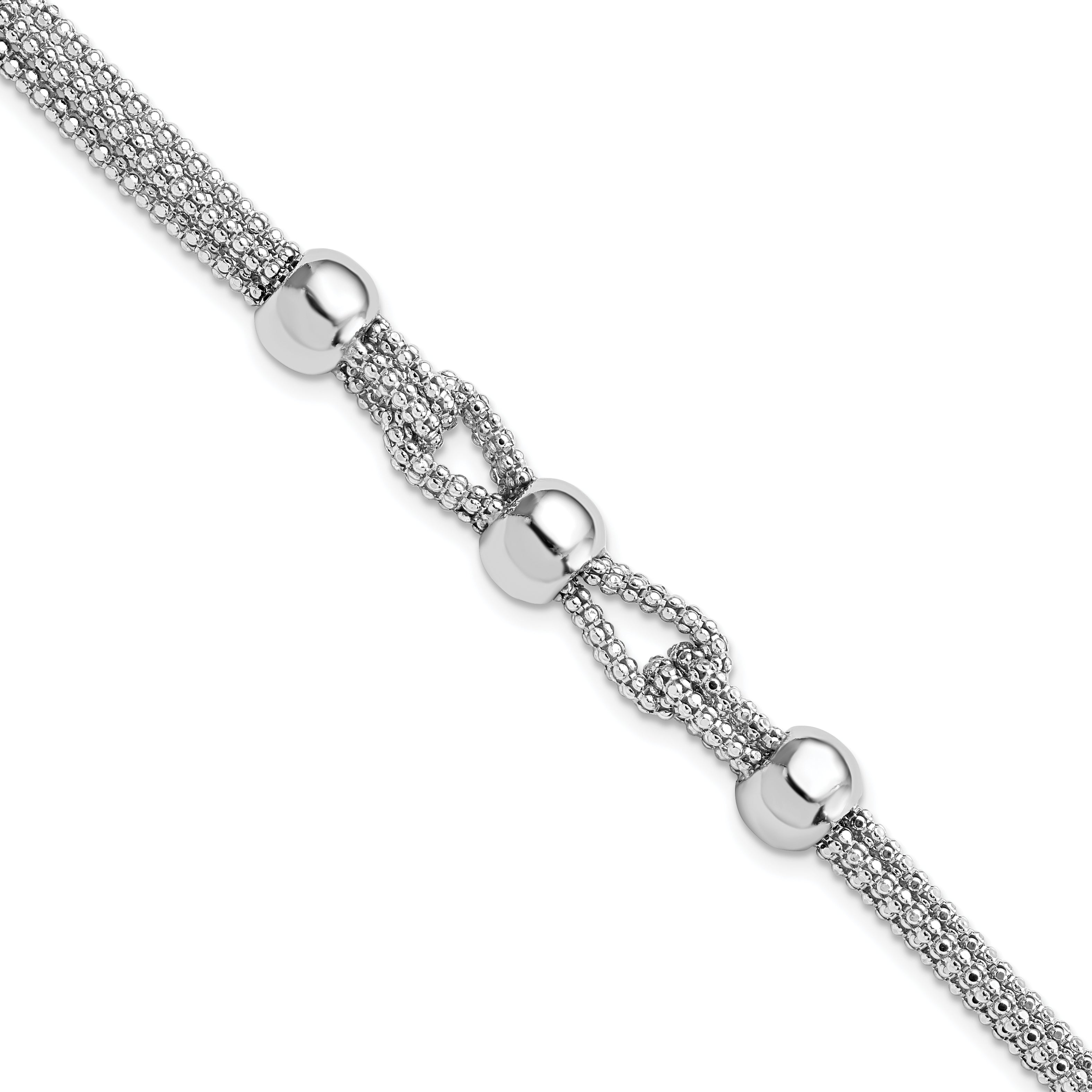 7.5 Inch Sterling Silver Polished 4 Strand Beaded W/1In Ext. Bracelet