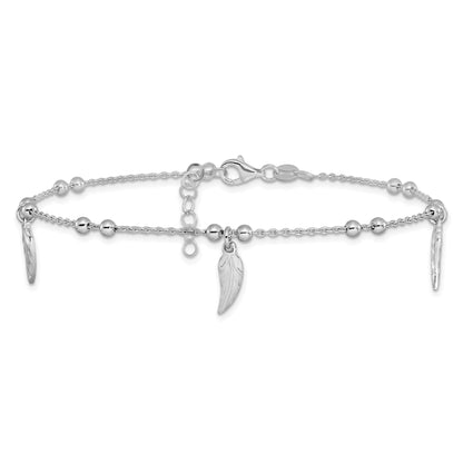 Sterling Silver Polished Feather W/1In Ext. Anklet