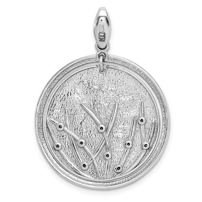 Sterling Silver Polished And Brushed Crystal Pendant