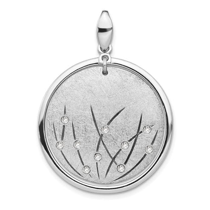 Sterling Silver Polished And Brushed Crystal Pendant