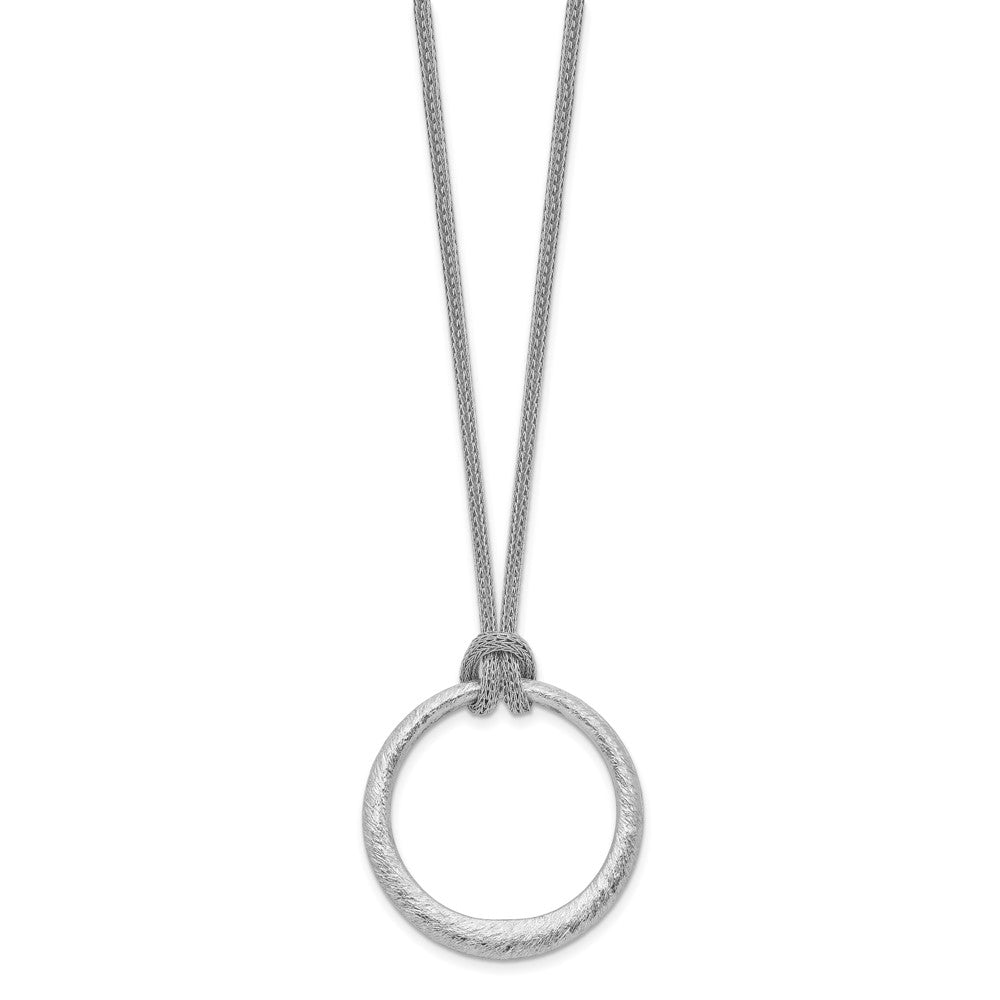 Sterling Silver Rh-Plated Textured Circle Pendant Necklace