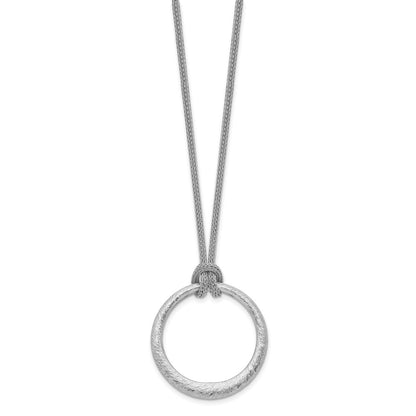 Sterling Silver Rh-Plated Textured Circle Pendant Necklace