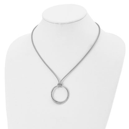 Sterling Silver Rh-Plated Textured Circle Pendant Necklace