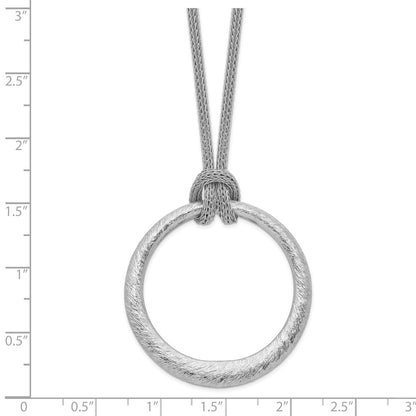 Sterling Silver Rh-Plated Textured Circle Pendant Necklace