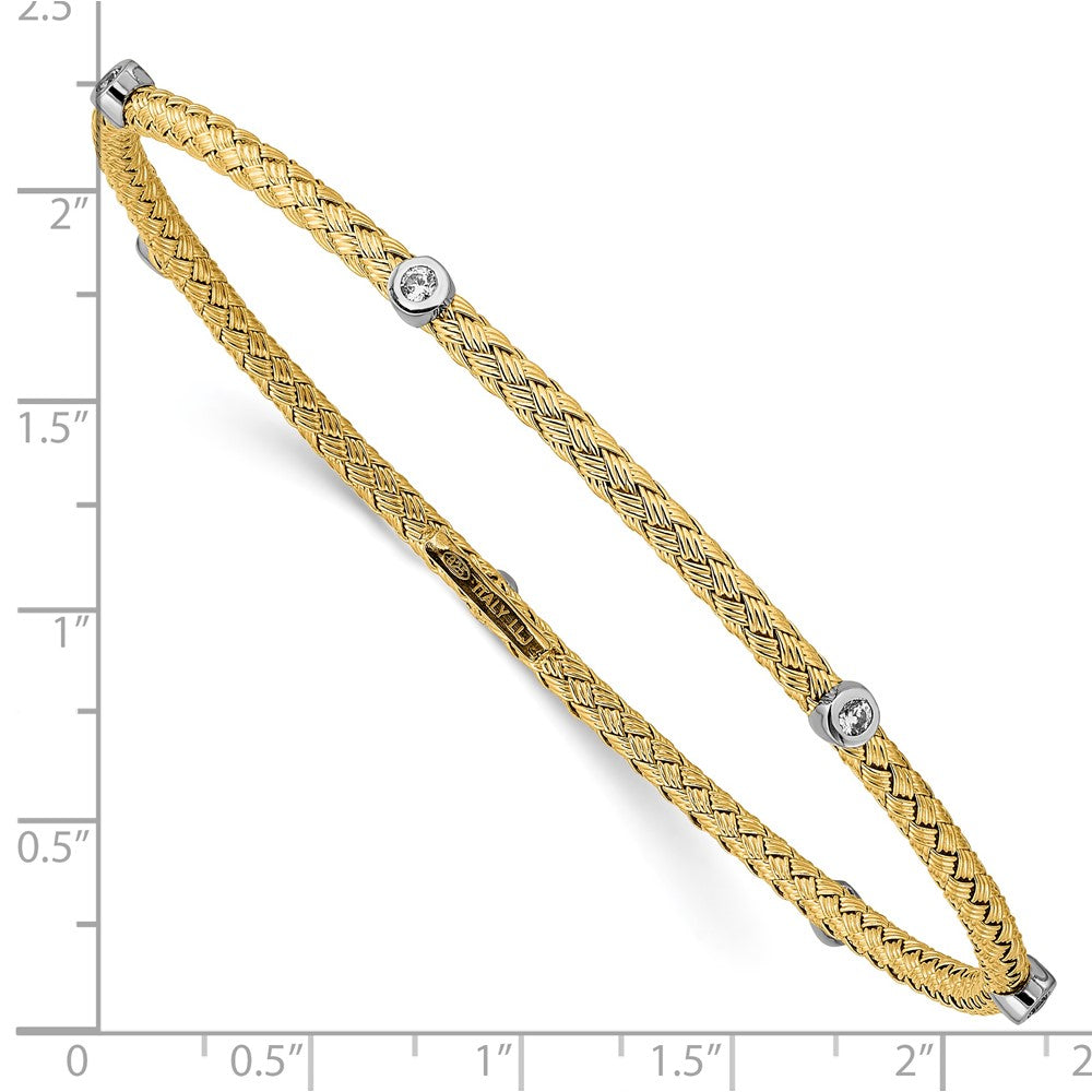 Ss/Gold Plated Sterling Silver Gold-Plated Cz Polished Textured Bangle