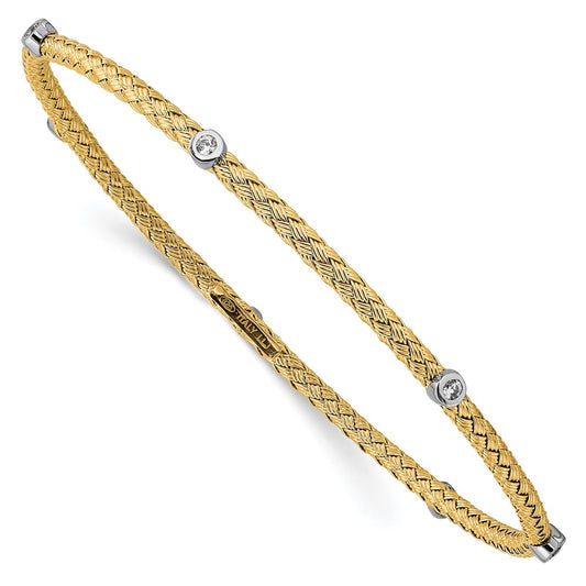 Ss/Gold Plated Sterling Silver Gold-Plated Cz Polished Textured Bangle