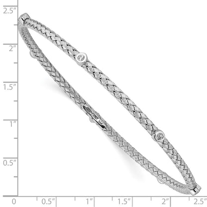 Sterling Silver Cz Polished Textured Bangle