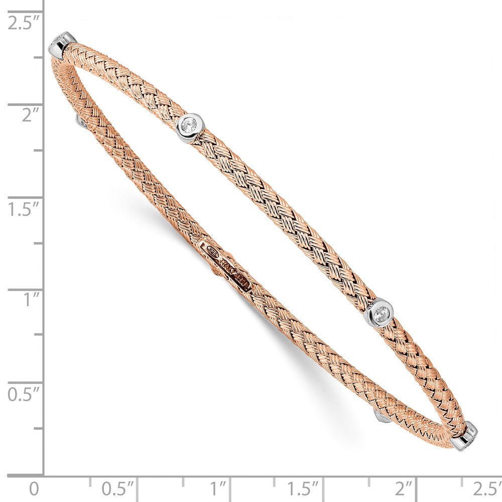 Ss/Gold Plated Sterling Silver Rose Gold-Plated Cz Polished Textured Bangle