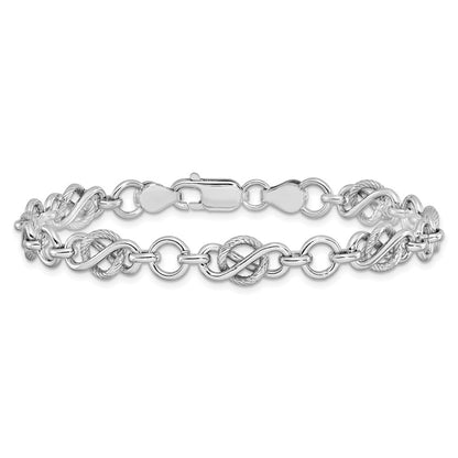 7.5 Inch Sterling Silver Rhodium-Plated Polished/Textured Bracelet