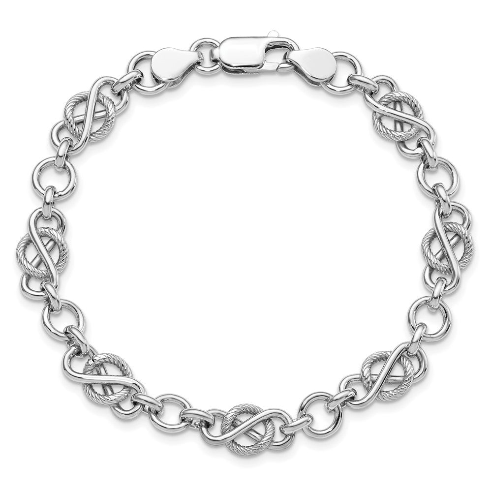 7.5 Inch Sterling Silver Rhodium-Plated Polished/Textured Bracelet