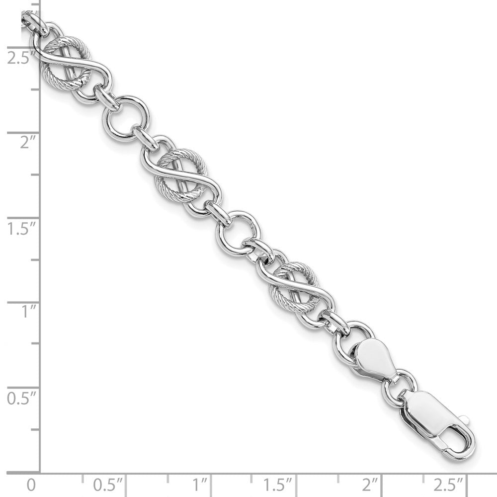 7.5 Inch Sterling Silver Rhodium-Plated Polished/Textured Bracelet