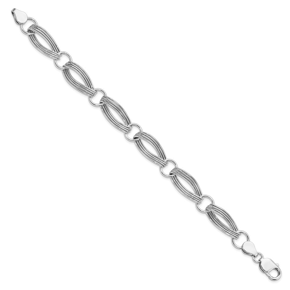 8.5 Inch Sterling Silver Rhodium-Plated Polished And Textured Link Bracelet