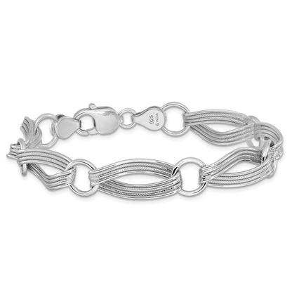 8.5 Inch Sterling Silver Rhodium-Plated Polished And Textured Link Bracelet