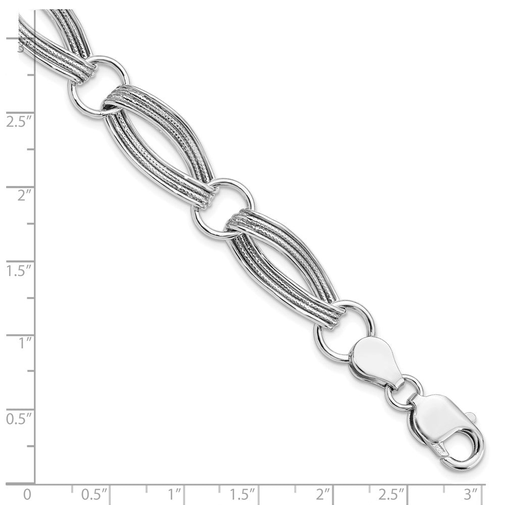 8.5 Inch Sterling Silver Rhodium-Plated Polished And Textured Link Bracelet
