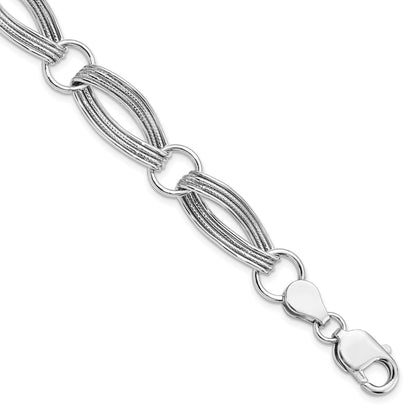 8.5 Inch Sterling Silver Rhodium-Plated Polished And Textured Link Bracelet