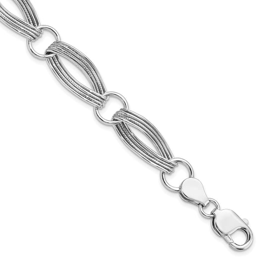 8.5 Inch Sterling Silver Rhodium-Plated Polished And Textured Link Bracelet