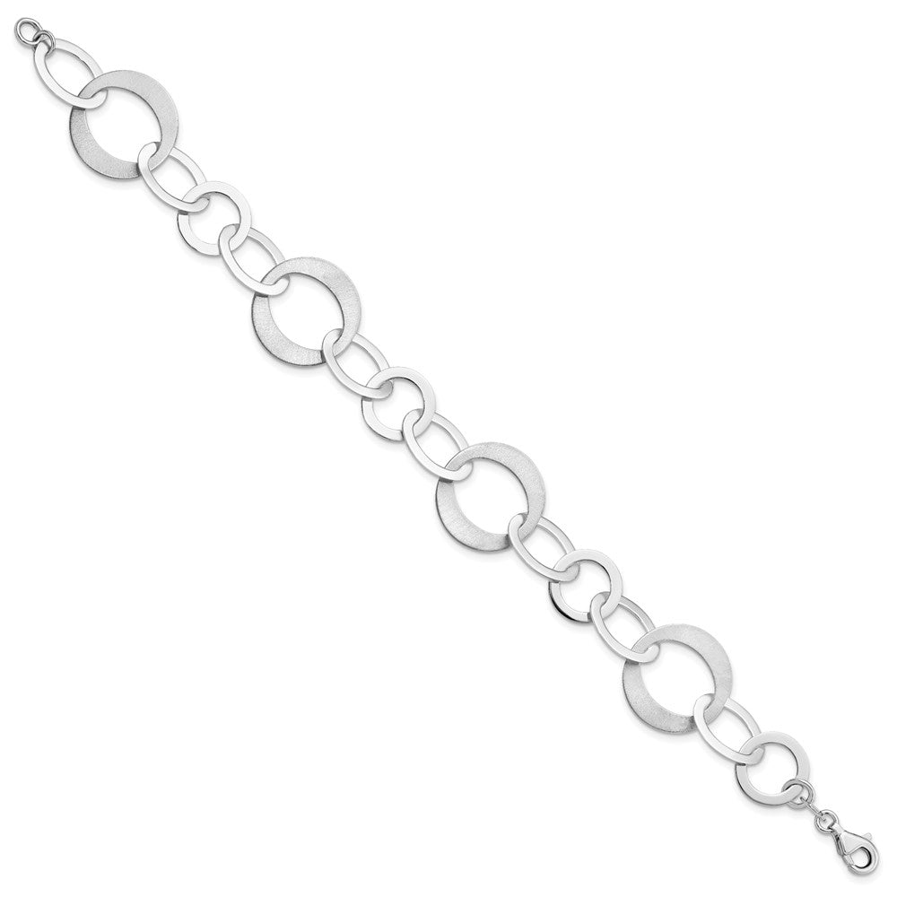 8 Inch Sterling Silver Rhodium-Plated Polished And Brushed Link Bracelet