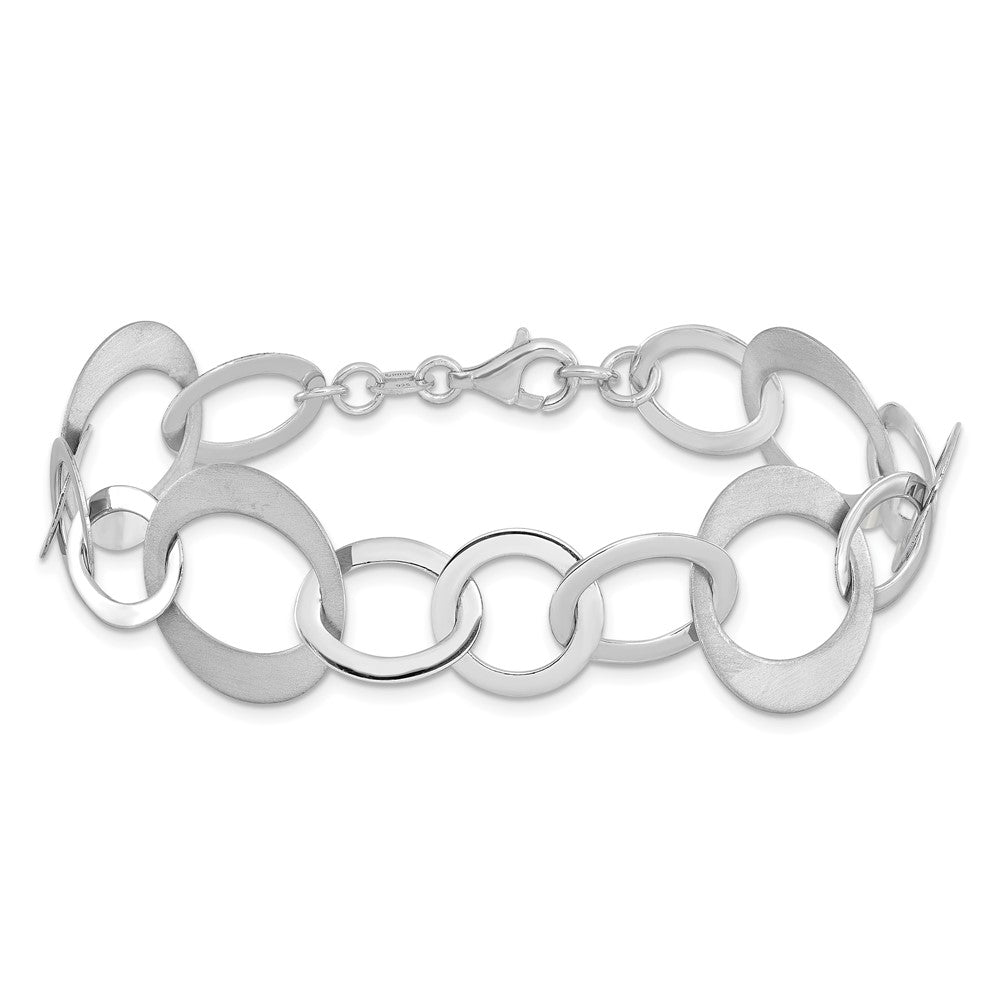 8 Inch Sterling Silver Rhodium-Plated Polished And Brushed Link Bracelet