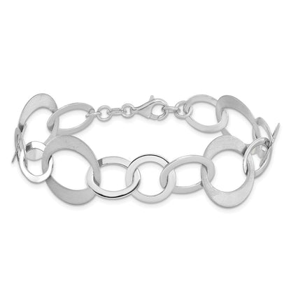 8 Inch Sterling Silver Rhodium-Plated Polished And Brushed Link Bracelet