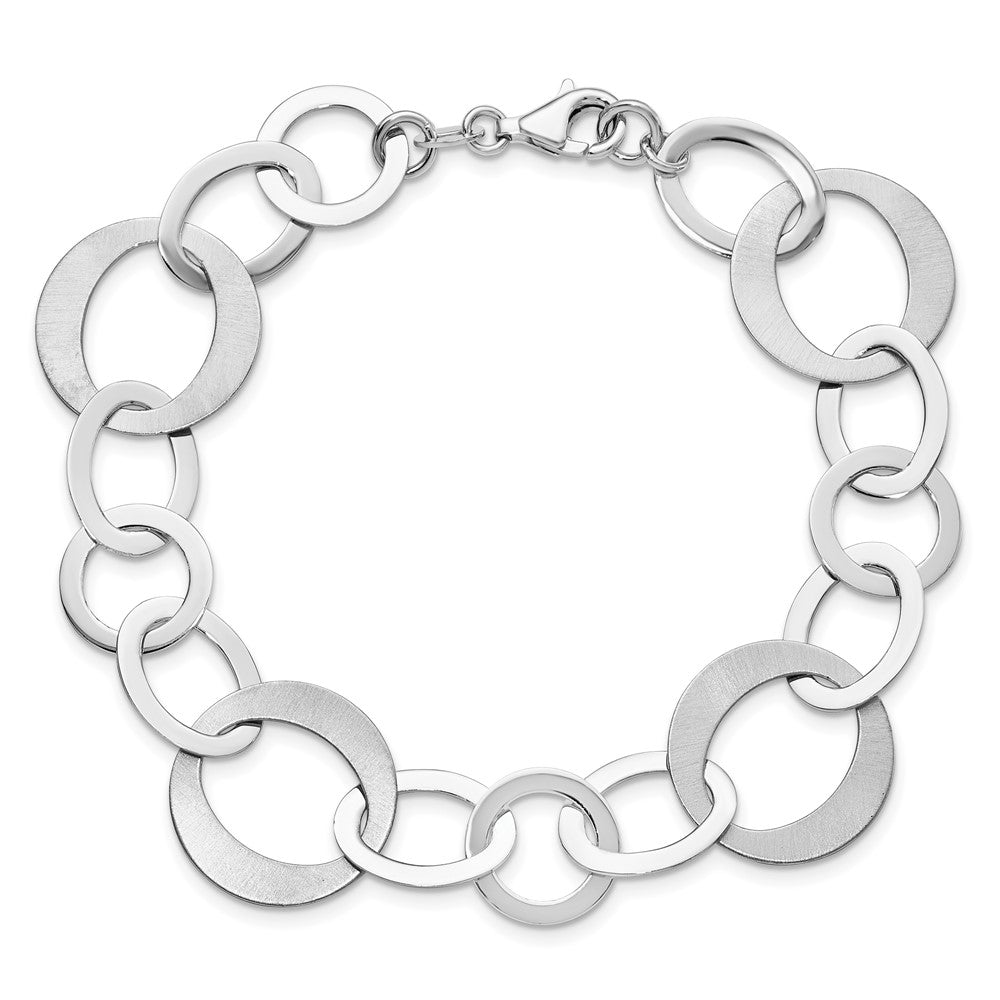 8 Inch Sterling Silver Rhodium-Plated Polished And Brushed Link Bracelet