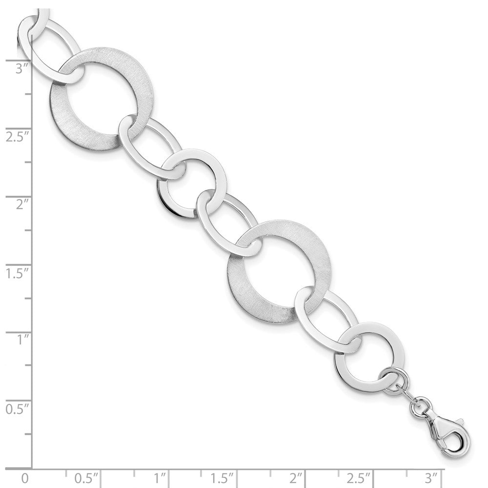 8 Inch Sterling Silver Rhodium-Plated Polished And Brushed Link Bracelet