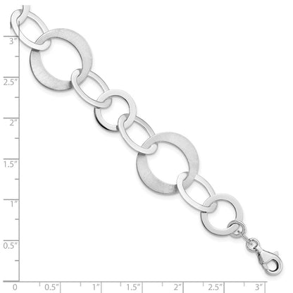 8 Inch Sterling Silver Rhodium-Plated Polished And Brushed Link Bracelet