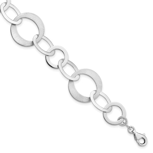 8 Inch Sterling Silver Rhodium-Plated Polished And Brushed Link Bracelet
