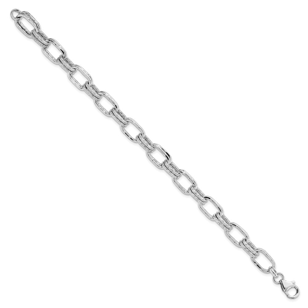 7.5 Inch Sterling Silver Rhodium-Plated Polished And Textured Link Bracelet