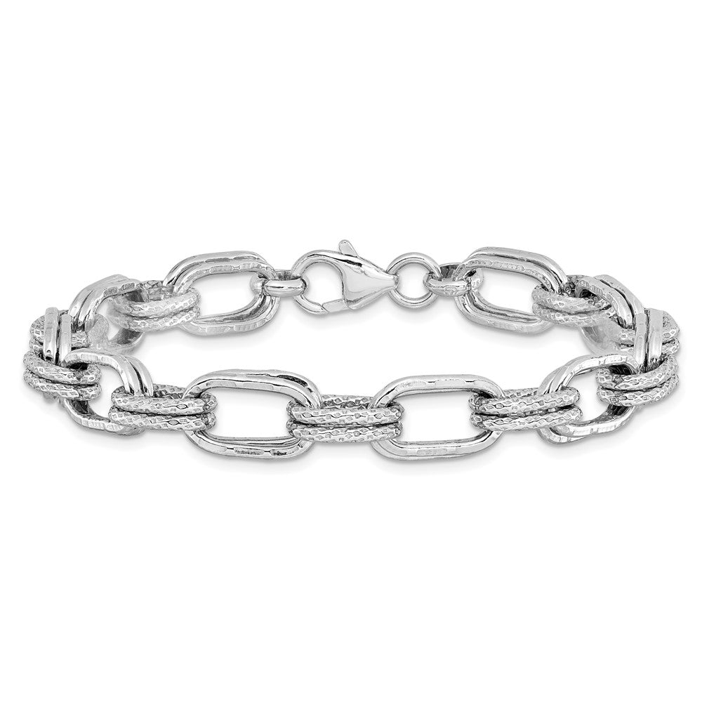 7.5 Inch Sterling Silver Rhodium-Plated Polished And Textured Link Bracelet