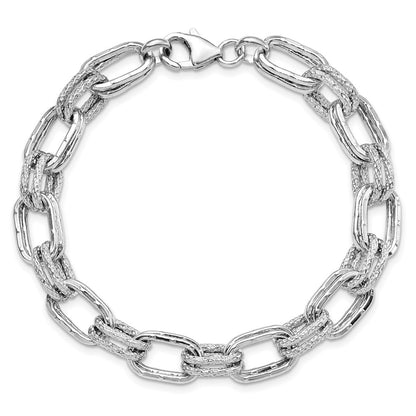 7.5 Inch Sterling Silver Rhodium-Plated Polished And Textured Link Bracelet