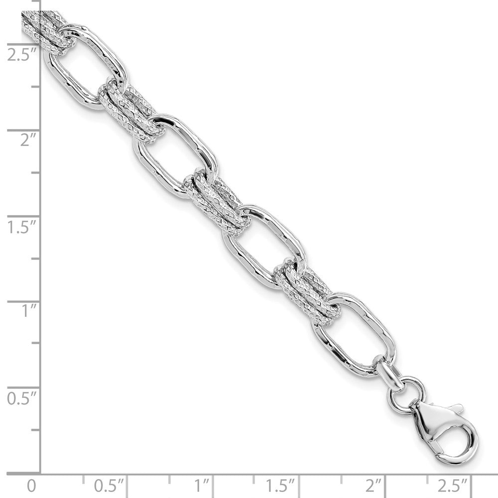 7.5 Inch Sterling Silver Rhodium-Plated Polished And Textured Link Bracelet