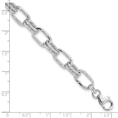 7.5 Inch Sterling Silver Rhodium-Plated Polished And Textured Link Bracelet