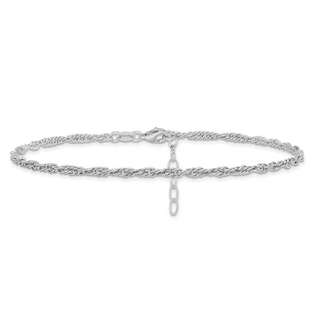 10.5 Inch Sterling Silver Rhodium-Plated Fancy Chain Anklet