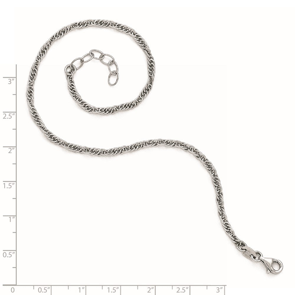 10.5 Inch Sterling Silver Rhodium-Plated Fancy Chain Anklet