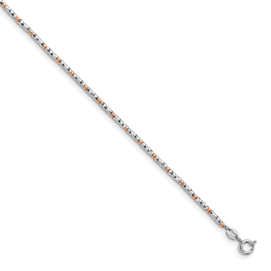 Sterling Silver Rose Flash-Plated D/C W/1In Ext. Anklet